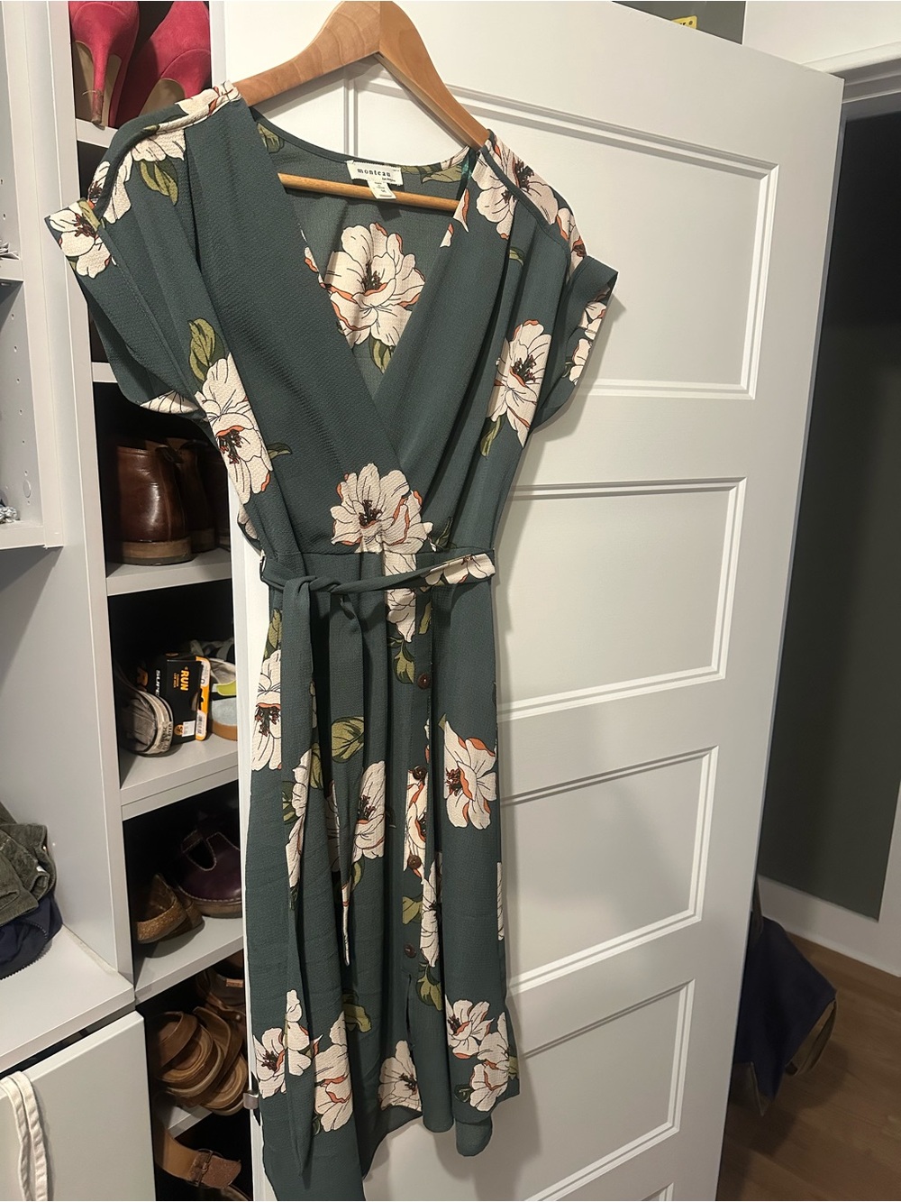 Monteau Green Floral Midi Wrap Dress with Belt